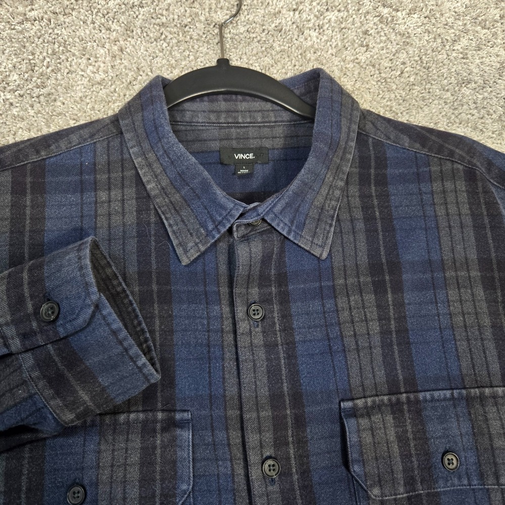 Vince Flannel shirt mens Large blue black gray mid weight cotton